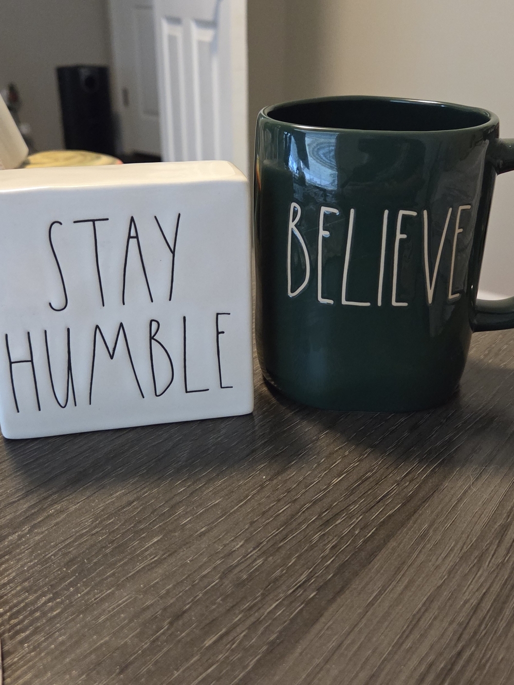 Set Of Two! Rae Dunn Green "Believe" Coffee Mug -And Stay Humble Block Love This